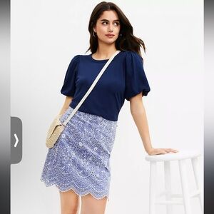 Loft Blue Floral Lace Skirt